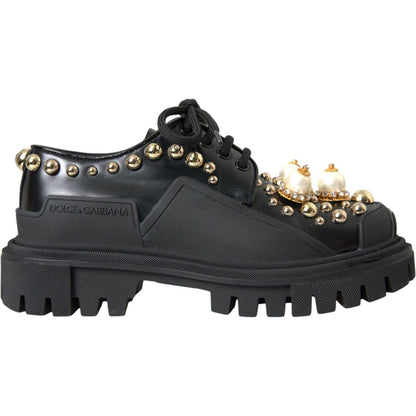 Dolce & Gabbana Black Leather Trekking Derby Embellished Shoes