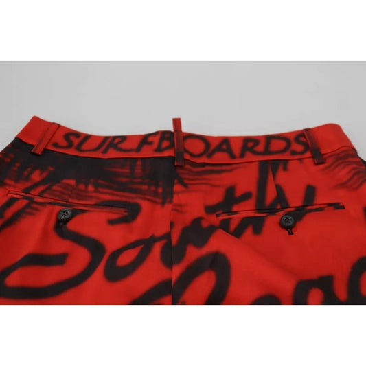 Dsquared² Red Printed High Waist Wide Leg Cropped Pants Dsquared² Black