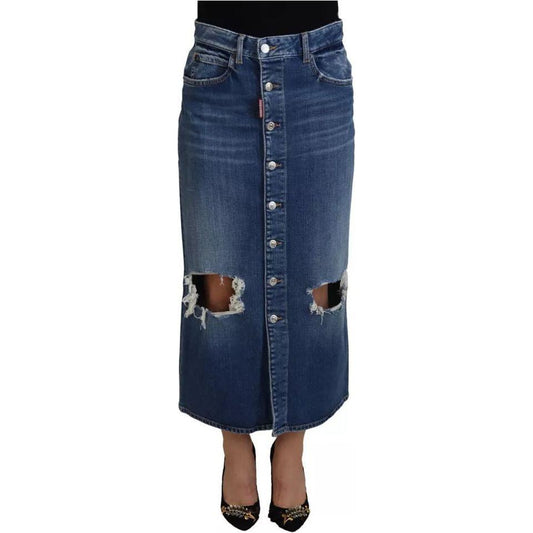 Dsquared² Blue Distressed High Waist Pencil Cut Denim Skirt Dsquared² Dark Slate Gray