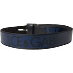 Dolce & Gabbana Black Blue Logo Silver Metal Buckle Belt