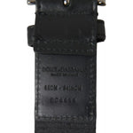 Dolce & Gabbana Black Blue Logo Silver Metal Buckle Belt
