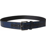 Dolce & Gabbana Black Blue Logo Silver Metal Buckle Belt