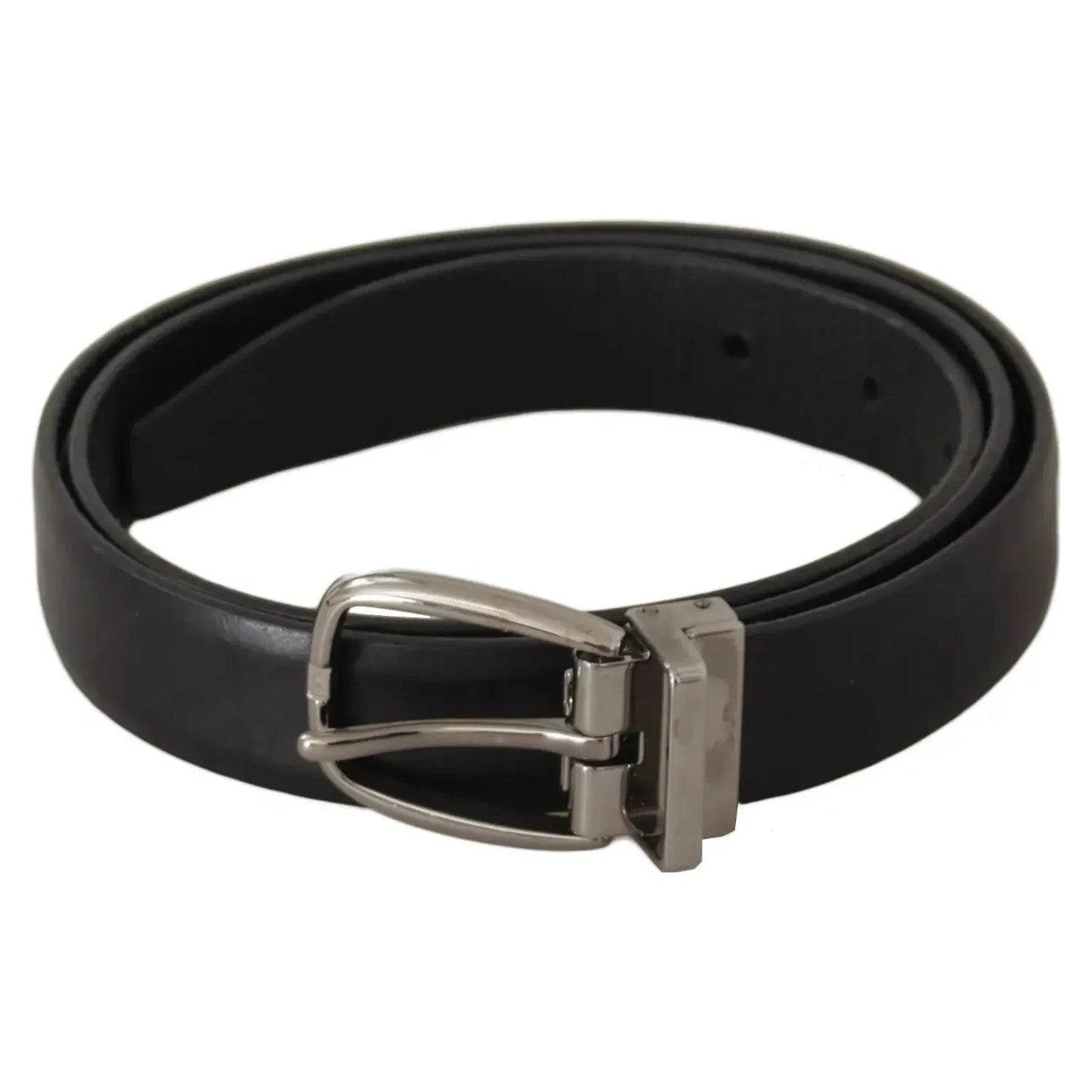 Dolce & Gabbana Black Classic Leather Silver Tone Metal Buckle Belt