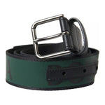 Dolce & Gabbana Black Green Leather Silver Metal Buckle Belt