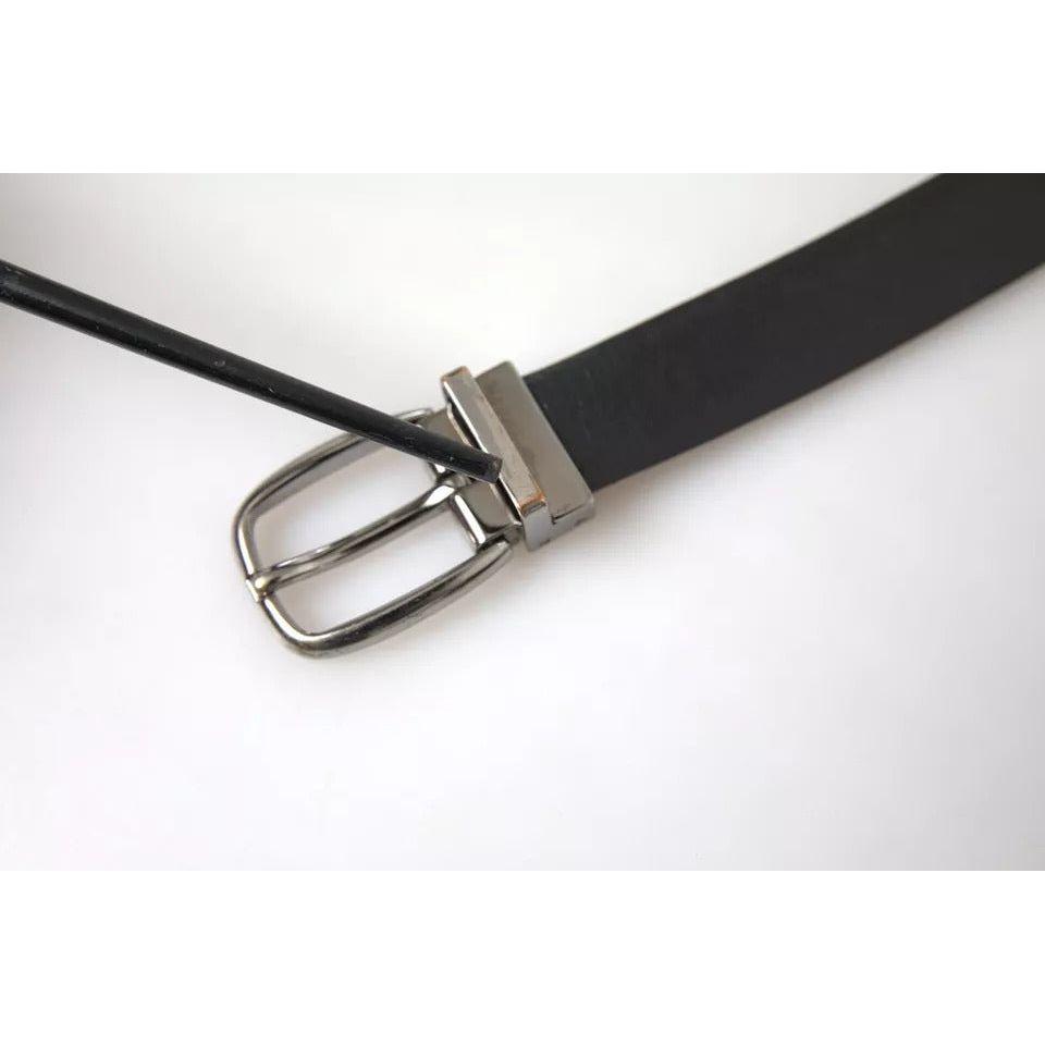 Dolce & Gabbana Black Leather Silver Metal Buckle Men Belt