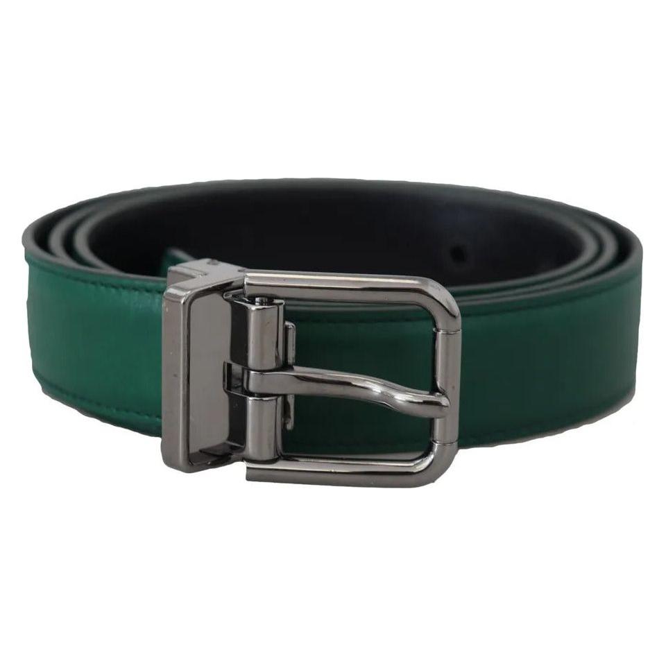 Dolce & Gabbana Green Calf Leather Silver Tone Metal Buckle Belt