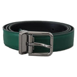Dolce & Gabbana Green Calf Leather Silver Tone Metal Buckle Belt