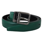 Dolce & Gabbana Green Calf Leather Silver Tone Metal Buckle Belt