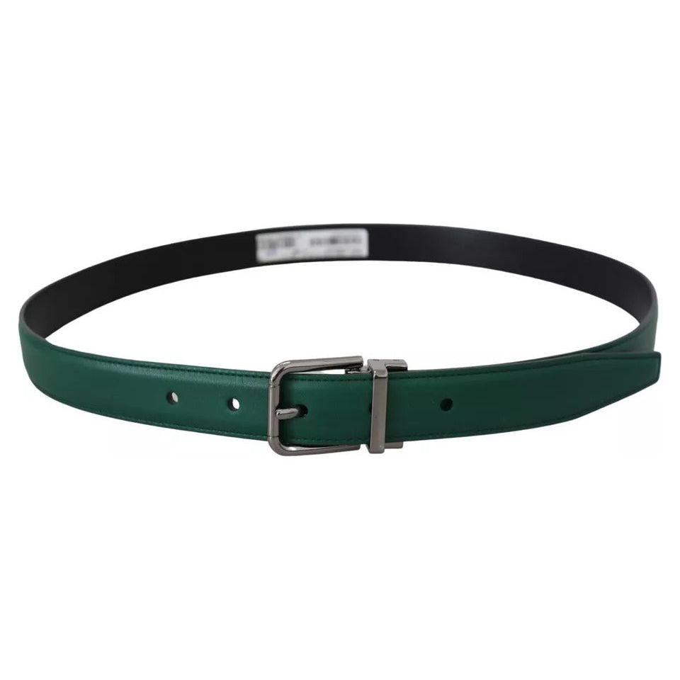Dolce & Gabbana Green Calf Leather Silver Tone Metal Buckle Belt