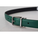 Dolce & Gabbana Green Calf Leather Silver Tone Metal Buckle Belt
