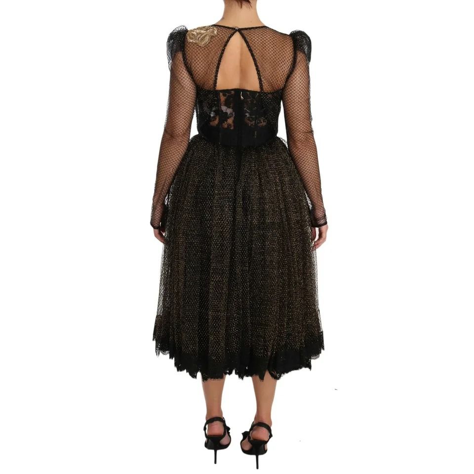 Dolce & Gabbana Black Gold Crystal Heart A-line Dress