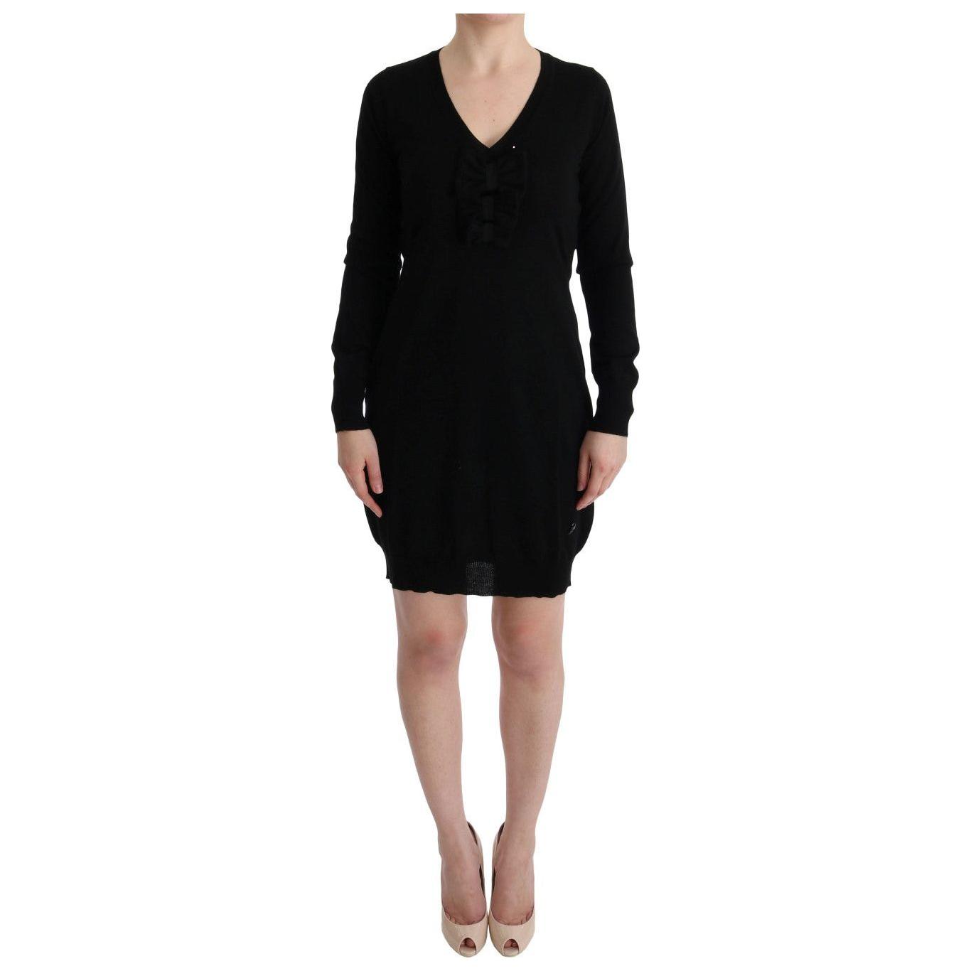 MARGHI LO' Black Wool Long Sleeve Shift Dress