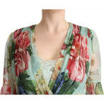 Dolce & Gabbana Green Floral Long Sleeve V-neck Midi Dress DR28276-36