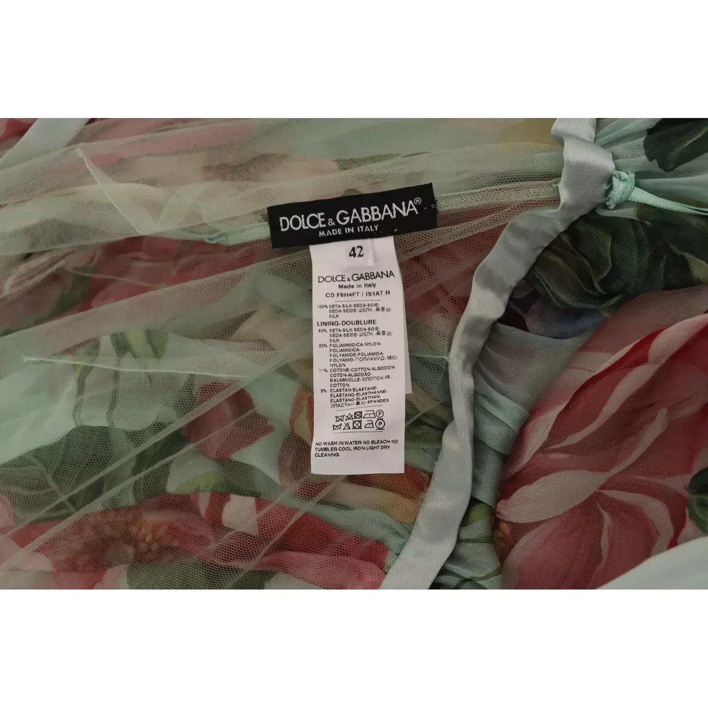Dolce & Gabbana Green Floral Long Sleeve V-neck Midi Dress DR28276-36