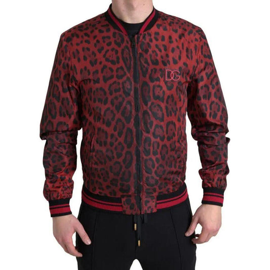 Dolce & Gabbana Red Leopard Bomber Short Coat Jacket Dolce & Gabbana Dark Slate Gray
