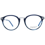 Hackett Blue Men Glasses Frame, blue acetate full-rim, round style with demo lenses, size 50-19-145, includes branded case.