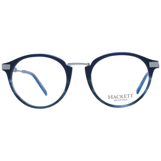 Hackett Blue Men Glasses Frame, blue acetate full-rim, round style with demo lenses, size 50-19-145, includes branded case.