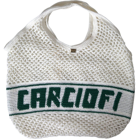Dolce & Gabbana White Green Knitted Cotton Logo Shopping Tote Bag Dolce & Gabbana Gray