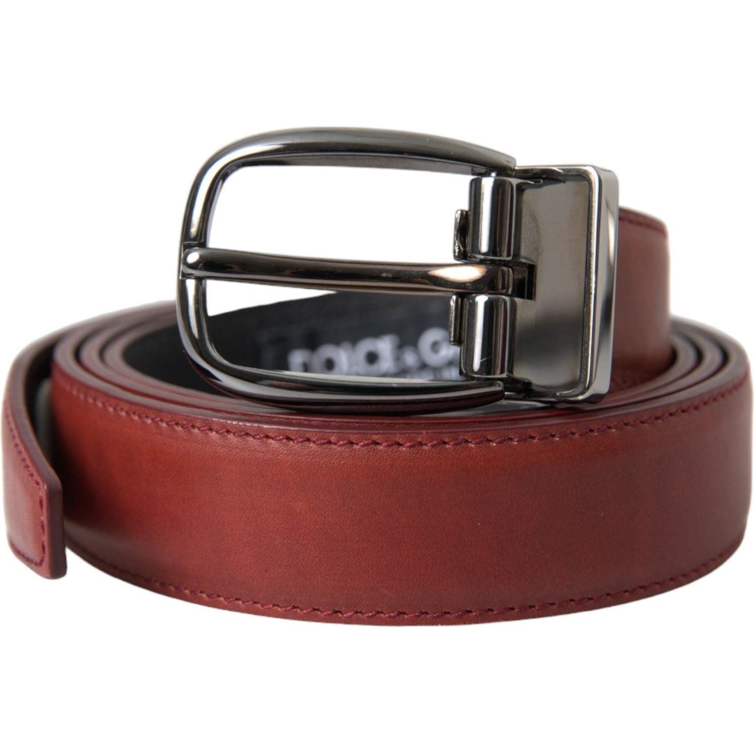 Dolce & Gabbana Brown Leather Silver Metal Buckle Belt Men