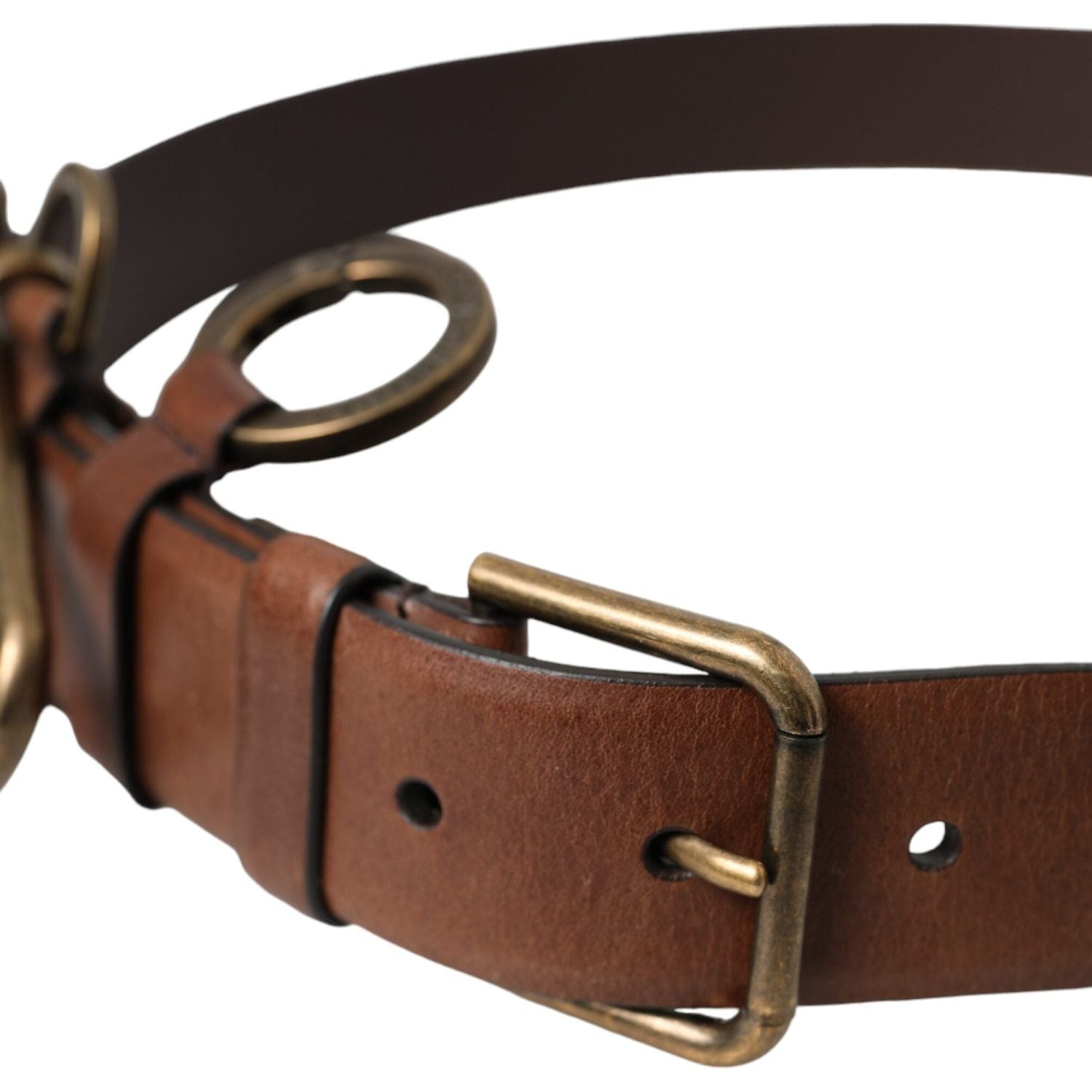 Dolce & Gabbana Brown Calf Leather Gold Metal Buckle Belt Men