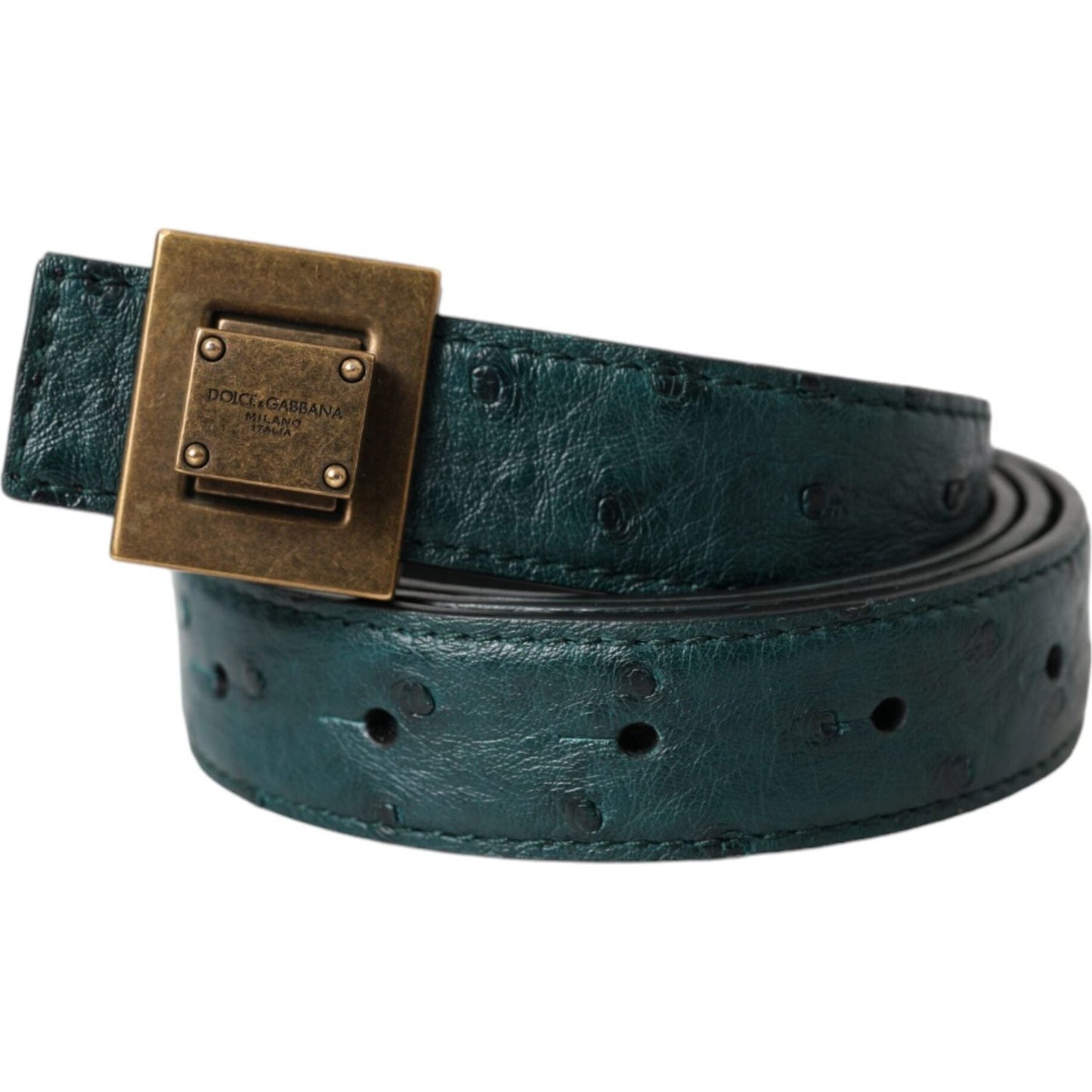 Dolce & Gabbana Dark Green Leather Square Metal Buckle Belt