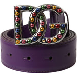 Dolce & Gabbana Purple Leather DG Logo Studs Metal Buckle Belt