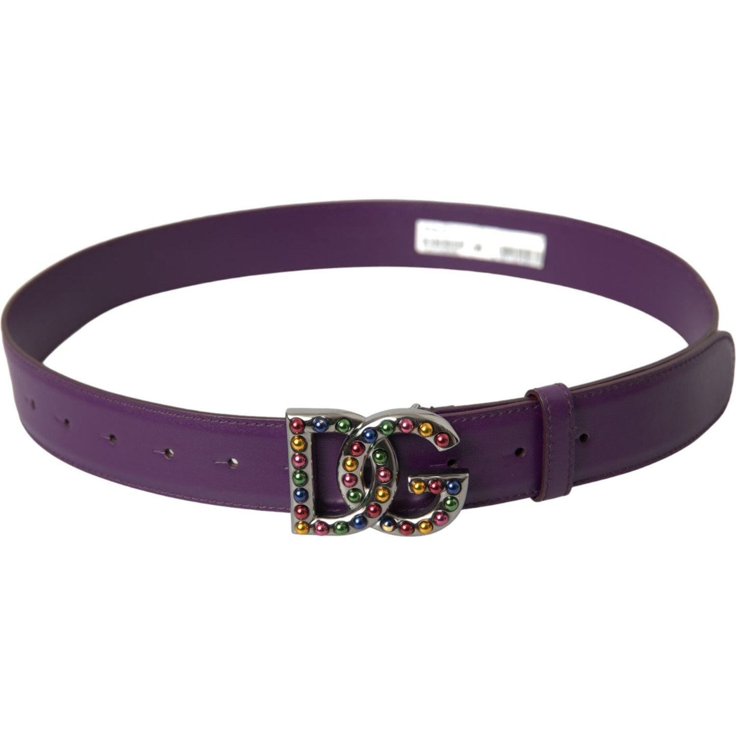 Dolce & Gabbana Purple Leather DG Logo Studs Metal Buckle Belt