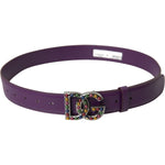 Dolce & Gabbana Purple Leather DG Logo Studs Metal Buckle Belt