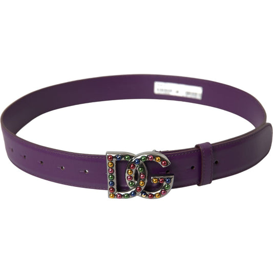Dolce & Gabbana Purple Leather DG Logo Studs Metal Buckle Belt