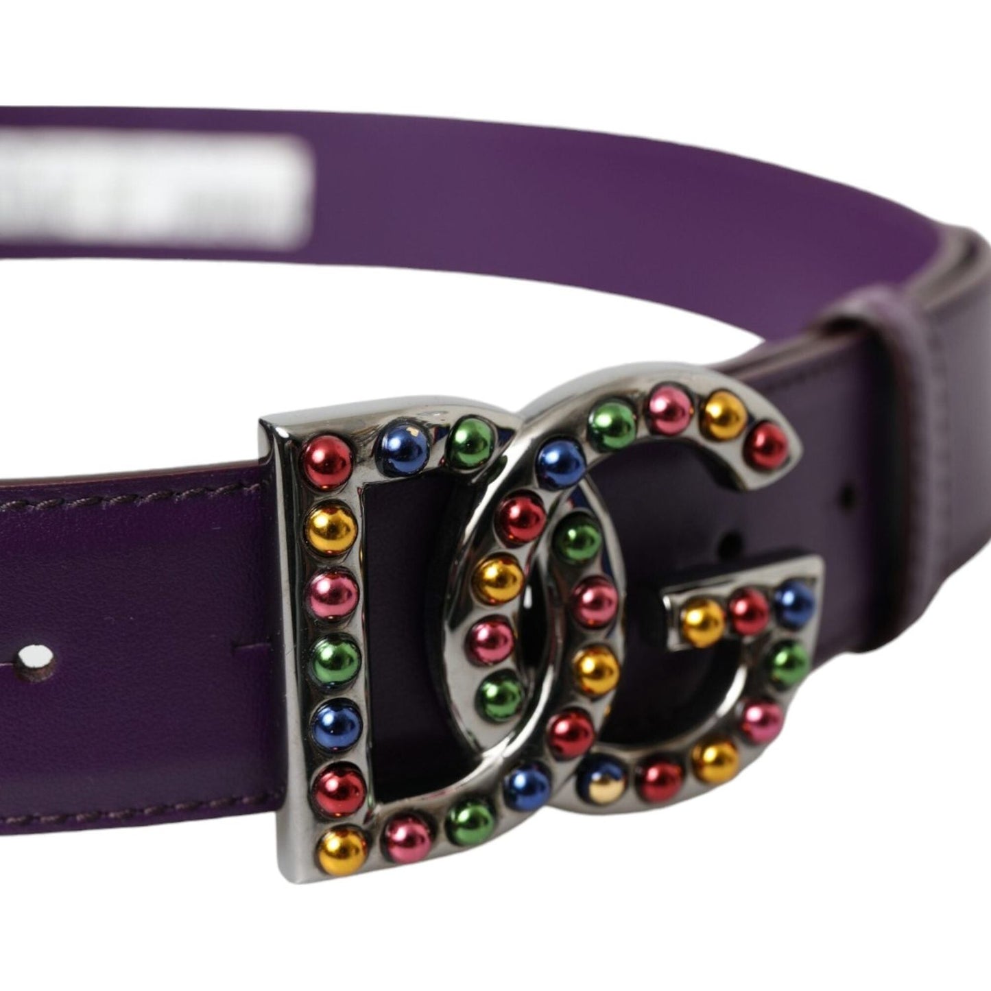 Dolce & Gabbana Purple Leather DG Logo Studs Metal Buckle Belt