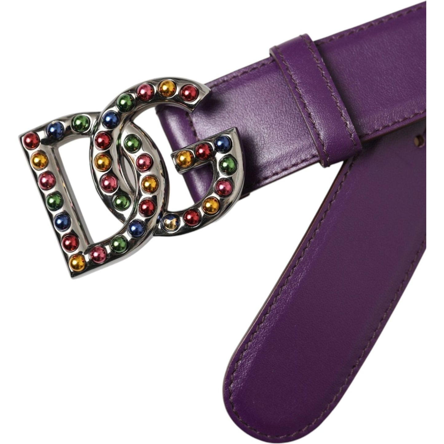 Dolce & Gabbana Purple Leather DG Logo Studs Metal Buckle Belt