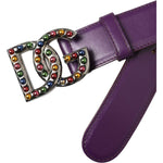Dolce & Gabbana Purple Leather DG Logo Studs Metal Buckle Belt
