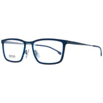 Hugo Boss Blue Men Glasses Frame, full-rim rectangular stainless steel, blue color, size 56-18-150, includes branded case.