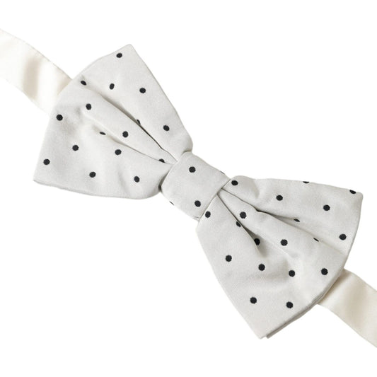 Dolce & Gabbana White Black Polka Dot Polyester Bow Tie Men