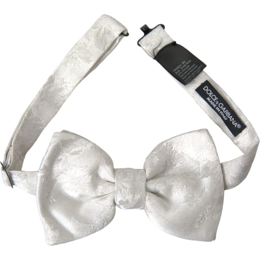 Dolce & Gabbana White Floral Silk Adjustable Men Neck Bow Tie Dolce & Gabbana Light Gray