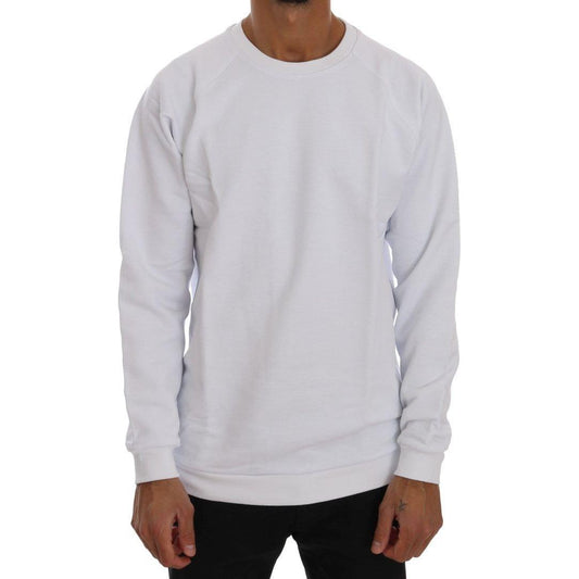 Daniele Alessandrini Elegant White Crewneck Cotton Sweater Daniele Alessandrini Gray