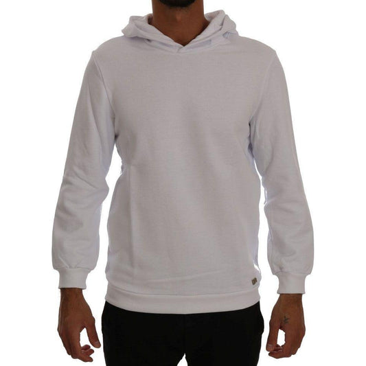 Daniele Alessandrini Elegant White Cotton Hooded Sweater Daniele Alessandrini Dark Gray