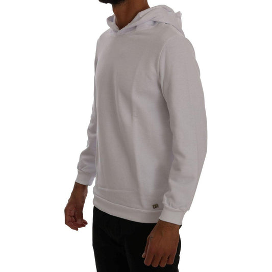Daniele Alessandrini Elegant White Cotton Hooded Sweater Daniele Alessandrini Rosy Brown
