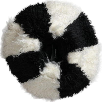 Dolce & Gabbana Black White Stripes Mohair Fur Bucket Hat