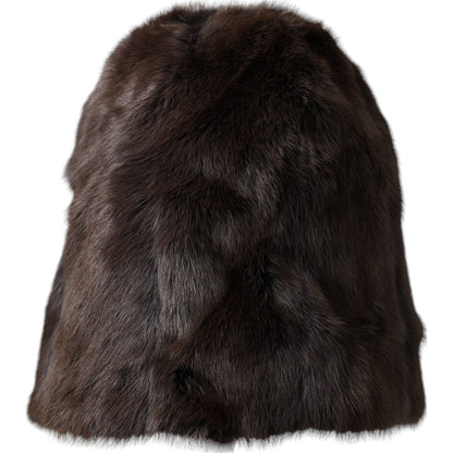 Dolce & Gabbana Brown Weasel Fur Womens Cashmere Hat Beanie