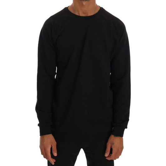 Daniele Alessandrini Elegant Black Cotton Crewneck Sweater Daniele Alessandrini Black