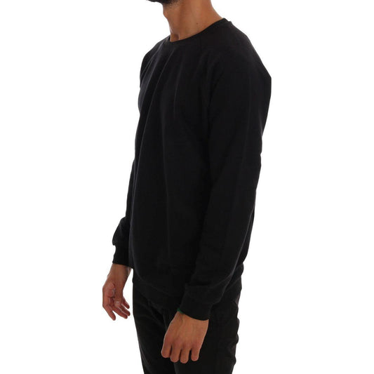 Daniele Alessandrini Elegant Black Cotton Crewneck Sweater Daniele Alessandrini Black