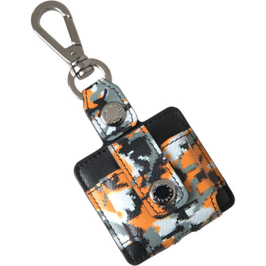 Dolce & Gabbana Multicolor Camouflage Print Leather Logo Metal Airpods Case