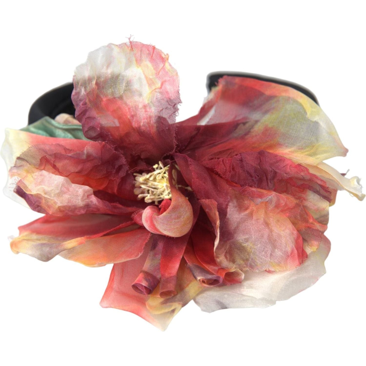 Dolce & Gabbana Rose Pink Silk Floral Black Tiara Women Hairband Diadem