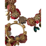 Dolce & Gabbana Gold Brass Link Chain RosePetal Crystal Pendant Necklace