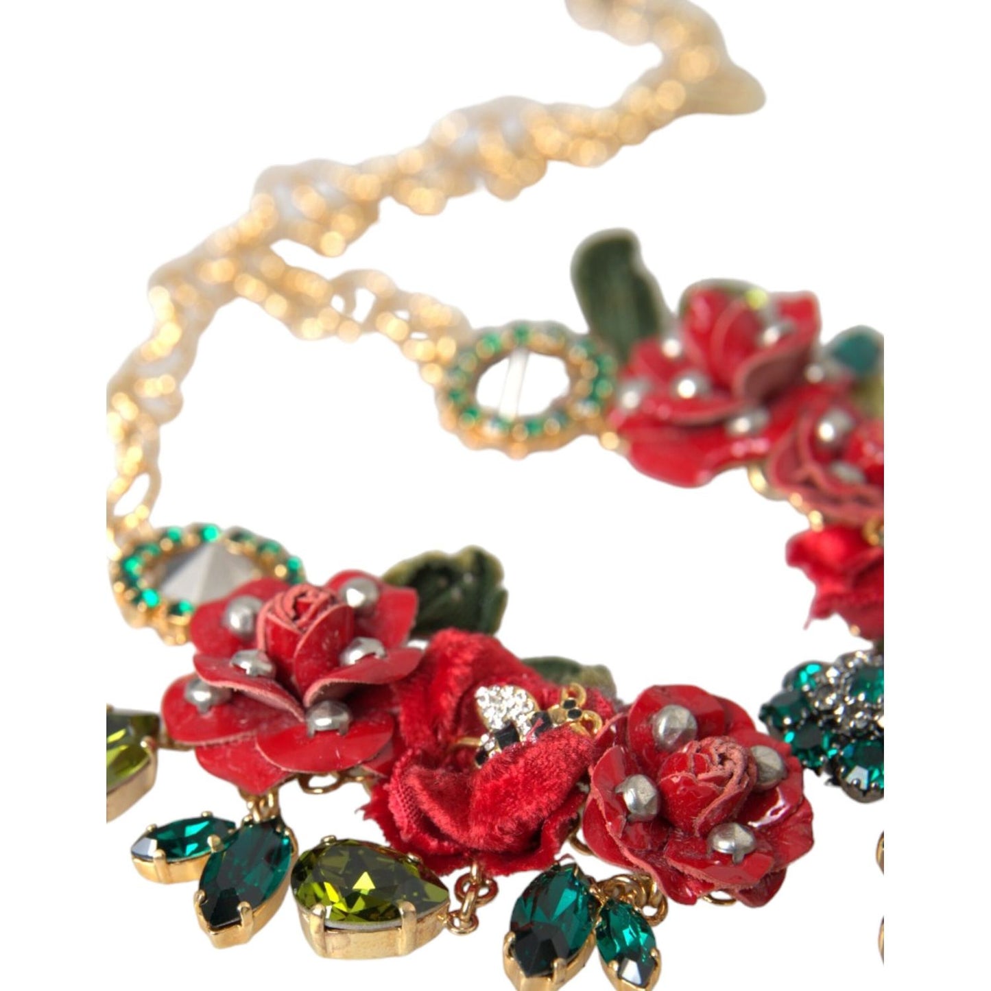 Dolce & Gabbana Gold Brass Link Chain RosePetal Crystal Pendant Necklace