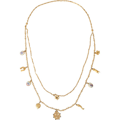 Dolce & Gabbana Gold Tone Chain Brass Charm Statement Sicily Necklace