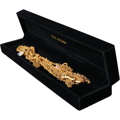Dolce & Gabbana Gold Tone Chain Brass Charm Statement Sicily Necklace