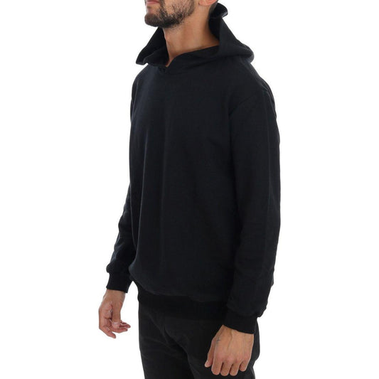 Daniele Alessandrini Elegant Black Cotton Hooded Sweater Daniele Alessandrini Black