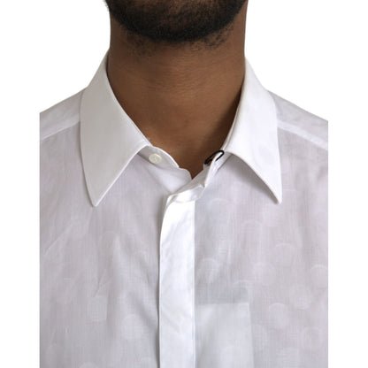 Dolce & Gabbana White Polka Dotted Cotton Dress GOLD Shirt